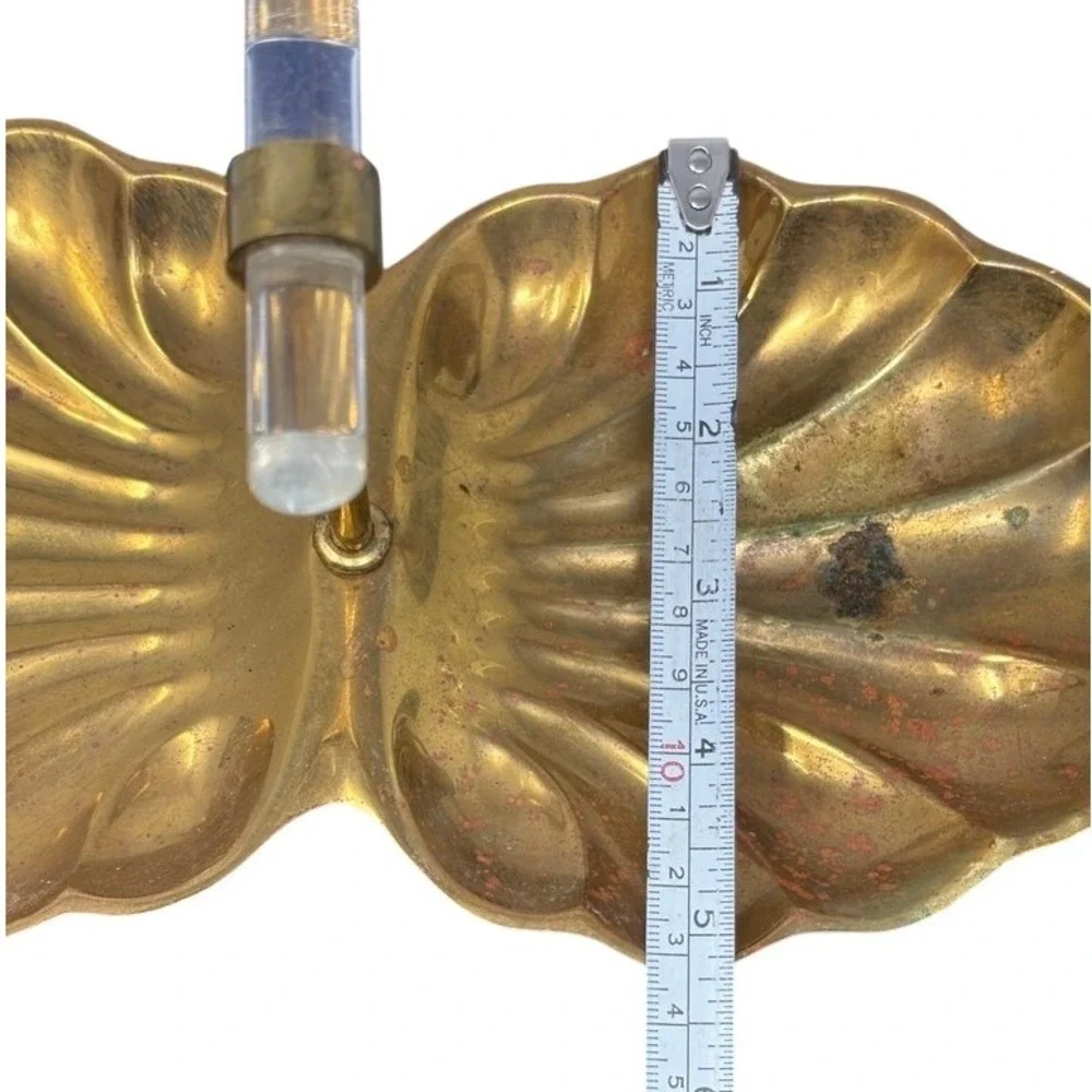 Vintage‎ Brass Double Shell Trinket Dish Candy Nut Server with Lucite Handle